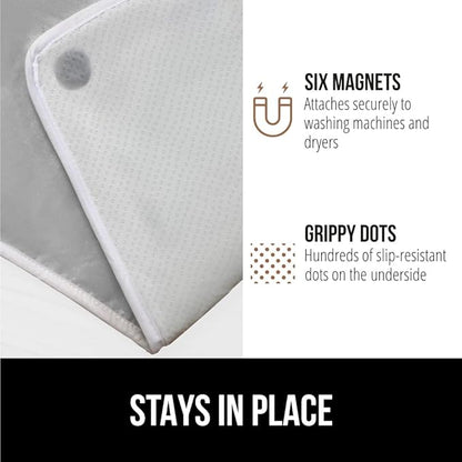 GORILLA GRIP Ironing Mat, Portable Iron Pad, Magnetic Cover for Top of Laundry Washer, Dryer, Tabletop, Countertop Padded Blanket, Silicone Coating and Scorch Resistant, Travel Size 28x24, Silver