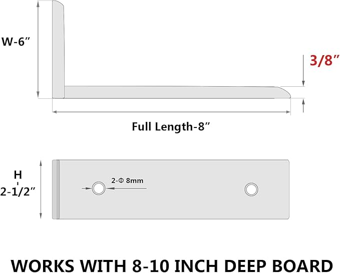 4-Pack 8 Inch Countertop Support Brackets, Heavy Duty L Brackets for Quartz/Wood/Laminate/Granite Countertops | 3/8" Thick Metal Steel | Frosted Black Powder Coated