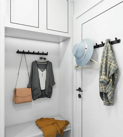 Wall Mounted Coat Racks with 8 Hooks Hanging Holder Towel Rack 29.7"x1.3" Modern Black Hanging for Clothes Entryway Bathroom (8 Hooks)