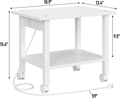 TUTOTAK 2 Tier Printer Stand, Rolling Printer Cart with Power Outlets and USB Ports, Mobile Printer Table with Wheels, for Under Desk, Office, Home, White PS01BW001P