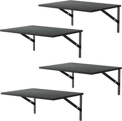Deep Floating Wall Shelves - 4 Sets of 12 Inch Wide Black Wood Shelves for Bathroom, Bedroom, Kitchen, Living Room