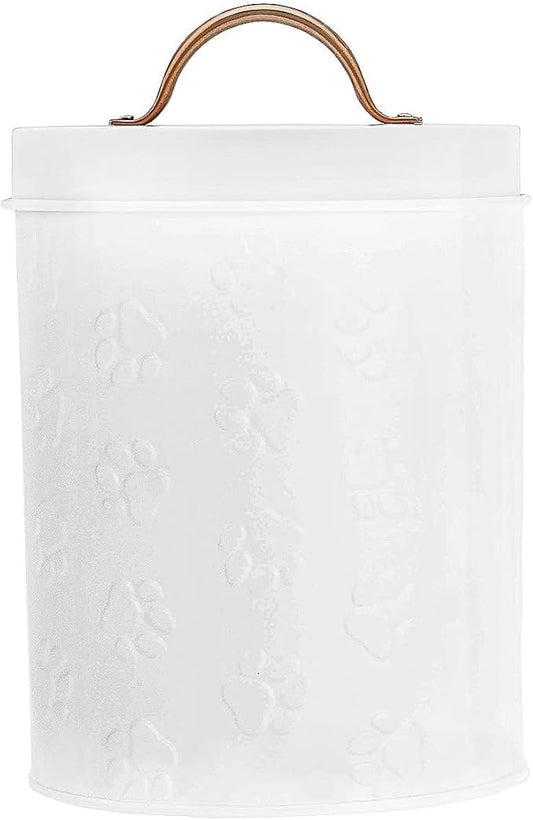 Amici Pet Puppy Paws White Metal Food Canister, Small, 64oz