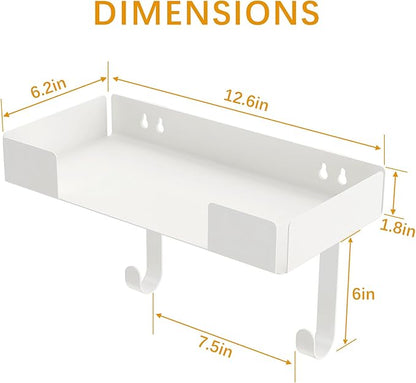 JUYSON Ironing Board Holder Wall Mount, Iron Board Storage Hanger for Laundry Rooms, Iron and Ironing Board Set Holder (White-with Shelf)