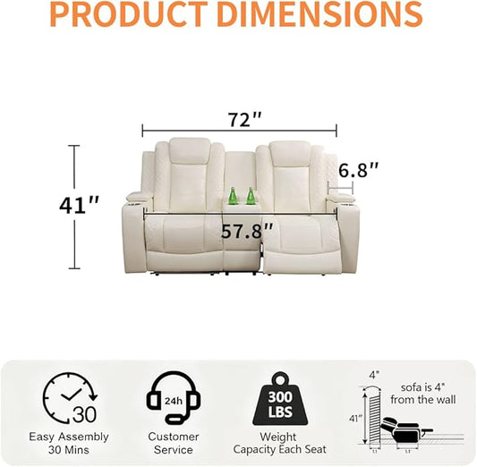 Power Recliner Loveseat Recliner Sofa, Living Room Furniture Sets with LED, Soft Leather Reclining Loveseat with Cup Holders,Hidden Storage,Double Seat Recliner Couch for Living Room,Office