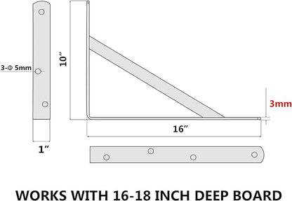 6-Pack 16 Inch Heavy Duty Shelf Brackets, Large Wall Bracket for Floating Shelves, 90 Degree Triangle Large L Bracket, Black Powder-Coated Steel