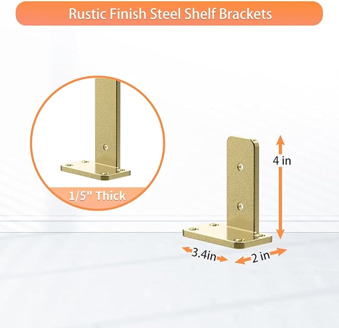 Floating Shelf Brackets Upgraded,4 inch, Gold Heavy Duty Iron Shelf Brackets, Industrial Modern Floating Shelf Support for Wall Mount Shelves,Wide Brackets ,4 Pack, Support DIY(5mm Thickening Type).