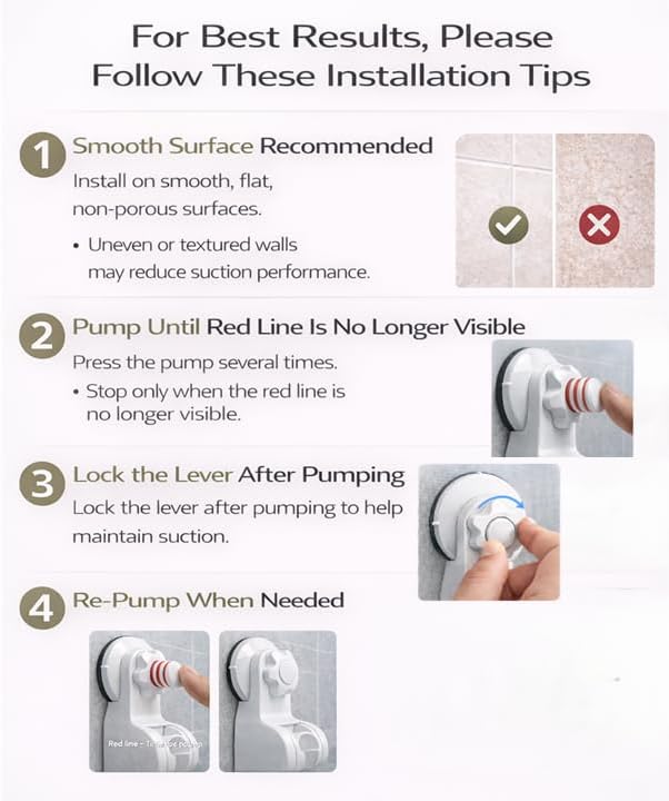Pump&fix 45 Degrees Adjustable Handheld Shower Head Holder Suction Cup Wall Mount Bracket