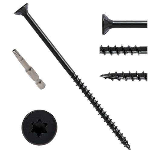 LIONMAX Deck Screws 5 Inch, Wood Screws #10 x 5, 50 PCS, Rust Resistant, Exterior Epoxy Coated, Outdoor Decking Screws, Torx/Star Drive Head Screw, T25 Star Bit Included, Black