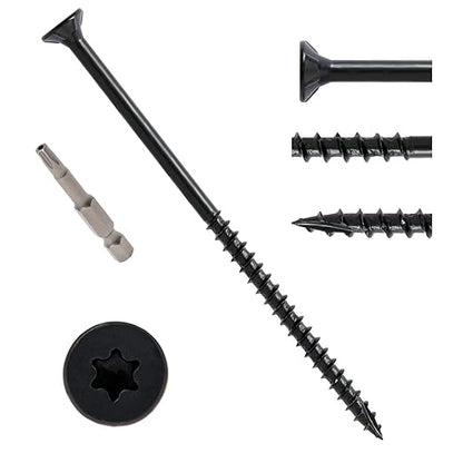 LIONMAX Deck Screws 5 Inch, Wood Screws #10 x 5, 50 PCS, Rust Resistant, Exterior Epoxy Coated, Outdoor Decking Screws, Torx/Star Drive Head Screw, T25 Star Bit Included, Black