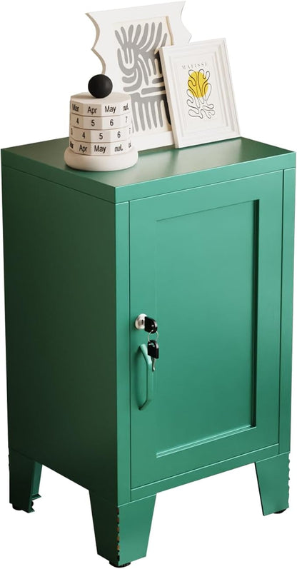 ALBAD Metal Nightstand with Lockable Cabinet, Compact Mini Locker Bedside Table for Kids & Adults, Modern Steel Side Table for Bedroom, Dorm, or Living Room (Green)