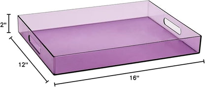 Sooyee Violet Clear Acrylic Serving Tray with Handles,16" x 12" Decorative Tray for Breakfast, Tea, Food, Butler,Coffee,Table Ottoman Vanity Countertop