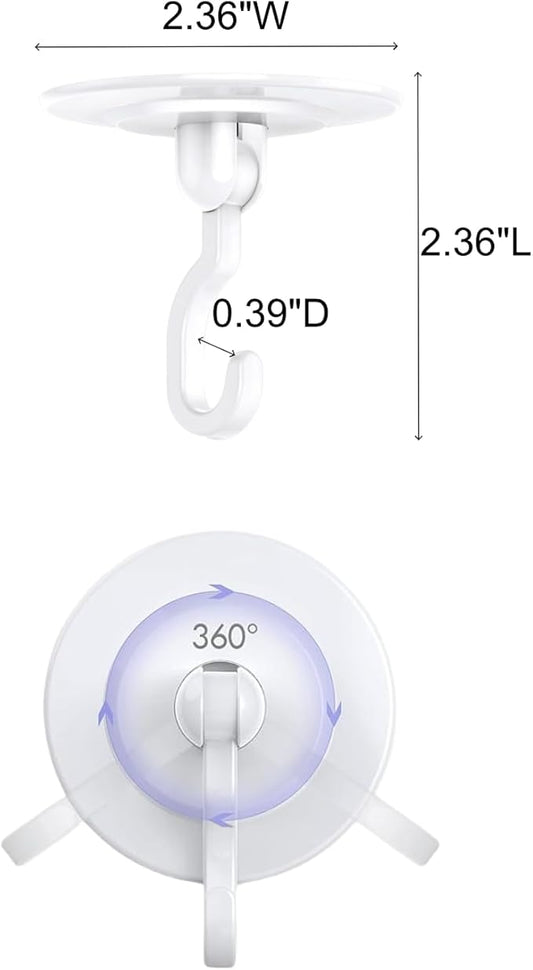 Adhesive Wall & Ceiling Decor Hooks: 4-Pack 3 lbs Heavy Duty No-Drill 360° Swivel Adjustable for Hanging Home Accents Lights Plants Wind Chimes Compatible with 3M Command Strips