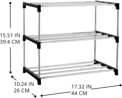 3-Tier Stackable Small Shoe Rack, Lightweight Shoe Shelf Storage Organizer for Entryway, Hallway and Closet(Black)