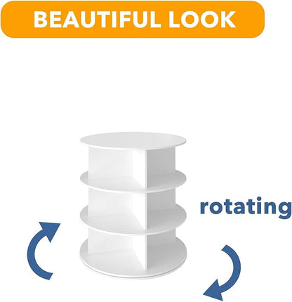 SpaceAid 3 Tier Rotating Shoe Rack Tower, Spinning Shoe Display Lazy Susan, Revolving 360 Shoe Rack Storage Round Carousel, Vertical Handbag Rotate Shoes Closet Organization (3-Tier White)