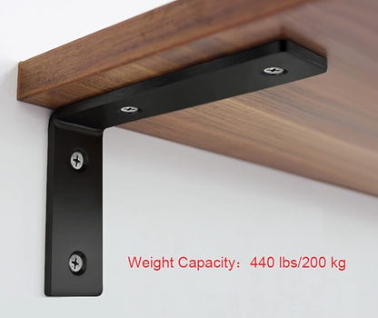 Heavy Duty Shelf Brackets 10 inch Rustic L Black Shelf Brackets 10 x 6 inches Metal Iron Industrial Shelf Bracket - L10 x H 6" x W 1.5" - 4 Pack