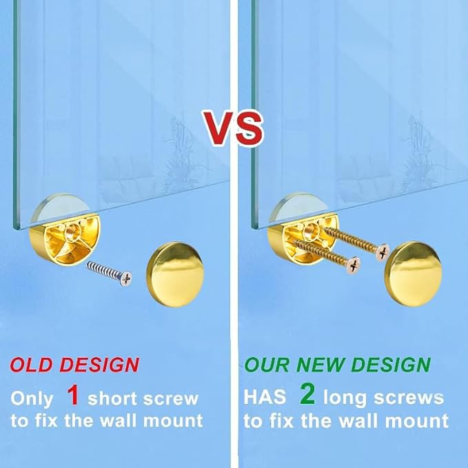 Golden Upgraded 3-5mm Frameless Mirror Mounting Hardware 8 Pack Dual-Screw Fixing Mirror Mounting Kit with Heavy Duty Long Screws and Anchors (8 Pack)