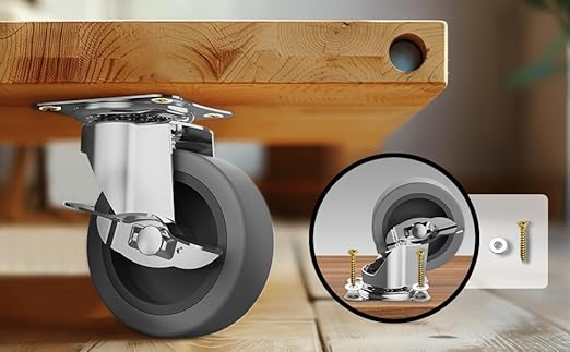 3 Inch Caster Wheels, Casters Set of 4, Heavy Duty Caster with Brake, Locking Castors with Rubber Wheel，Plate Swivel Caster Wheels for Furniture Cart and Workbench