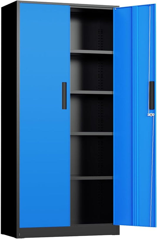 INTERGREAT Garage Storage Cabinets with Doors and Shelves,72" H Steel Locking Cabinets Storage with Lockable Door,Metal Storages Cabinet for Home Office,Warehouse,School,Black Blue