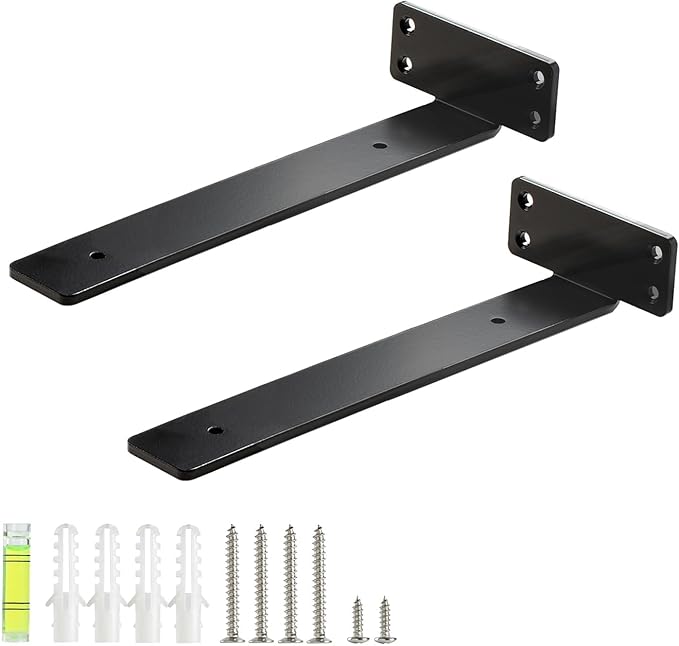 HEART ART Floating Shelf Bracket 10 Inch,2 Pack Heavy Duty Shelf Brackets,L Brackets for Shelves Black,10”L x 1.6”H x1.6”W
