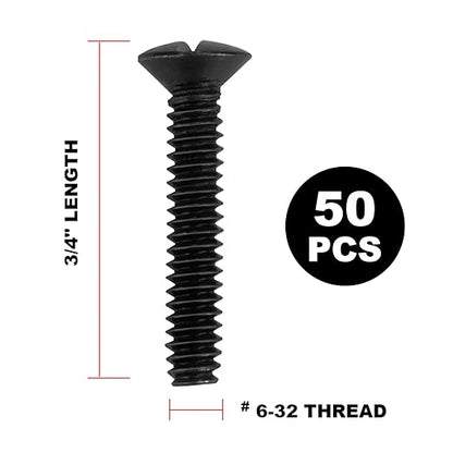 Henne Bery 3/4" Long 6-32 Thread, Oval Head Milled Slot Replacement Wall Plate Screws, 50 Pack, Black