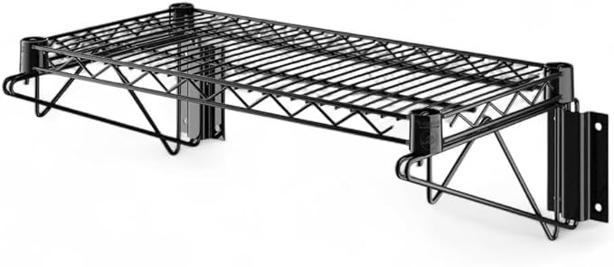 12" x 24" Black Wall-Mounted Wire Shelf with Epoxy Coating, Heavy-Duty Steel Storage Rack, NSF Certified, Easy Installation, Open Wire Design for Kitchen, Garage, or Utility Storage