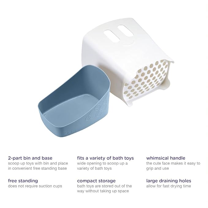Ubbi Stand Up Bath Toy Storage Organizer, Bath Caddy with Removable Drying Rack Bin for Toddlers and Baby, Cloudy Blue