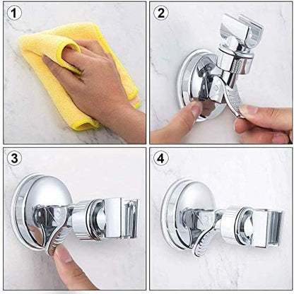 OUO Adjustable Shower Head Holder, Bathroom Suction Cup Handheld Shower Head Bracket, Removable Handheld Showerhead & Wall Mounted Suction Bracket (Silver)