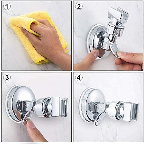 OUO Adjustable Shower Head Holder, Bathroom Suction Cup Handheld Shower Head Bracket, Removable Handheld Showerhead & Wall Mounted Suction Bracket Chrome,2pcs,Color:Silver)