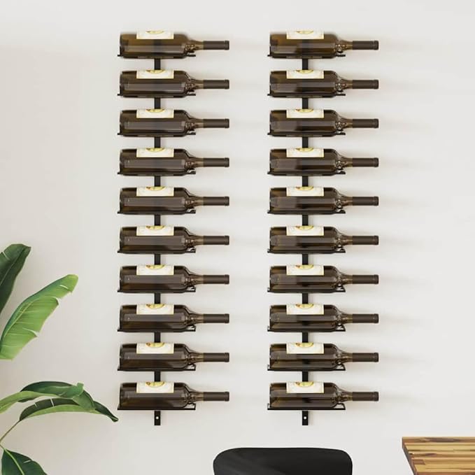 vidaXL Wall-Mounted Wine Rack 2 pcs - Sleek, Black, Powder-Coated Metal Wine Holder - Holds 20 Bottles - Includes Mounting Materials - Stylish Functional Decor