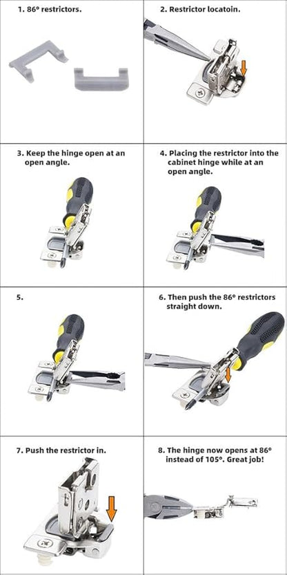 Cabinet Restrictor Clips (20 Pack)- 86° Degree Angle Cabinet Door Hinge Restrictor Clip for Soft Close Hinge(Decobasics ONLY)-90° Opening Kitchen Soft Close Cabinet Hinges Restriction Clip Restraints