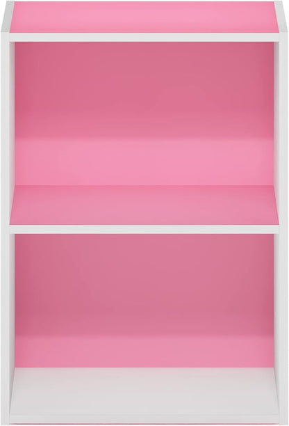 Furinno Luder Bookcase / Book / Storage, 2-Tier, Pink/White