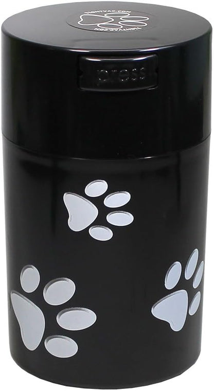 Tightpac America Pawvac 6 Ounce Vacuum Sealed Pet Food Storage Container; Black Cap & Body/White Paws, tv3 (TV3-SBKP)