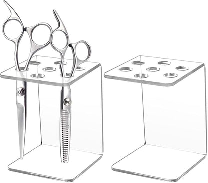 AHANDMAKER 2 Pack Scissor Holder Rack, Acrylic Desktop Organizer Stand for Salon Sewing Barber Shears Organizer Hair Pet Grooming Tools Storage Decoration, Transparent