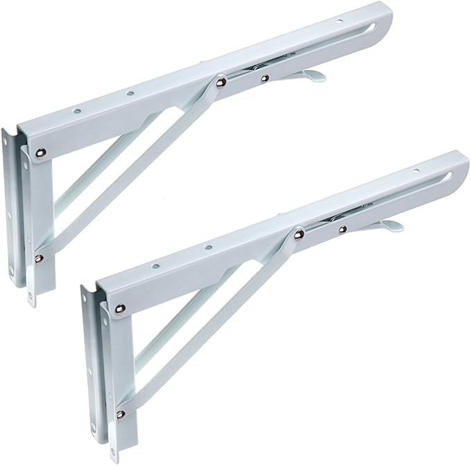 Sumnacon Sturdy Folding Shelf Brackets - Heavy Duty Metal Triangle Table Bench Folding Shelf Brackets, 2 Pcs Folding Shelf Hinge Wall Mounted (12 Inch, White)