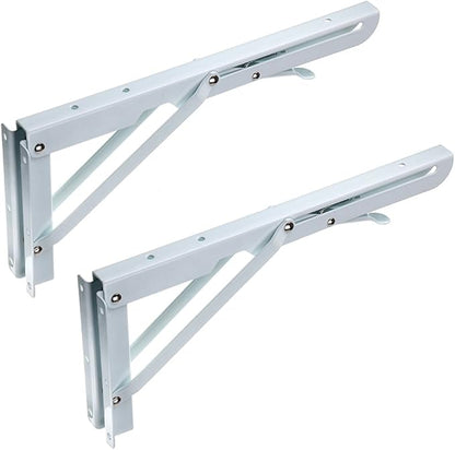 Sumnacon Sturdy Folding Shelf Brackets - Heavy Duty Metal Triangle Table Bench Folding Shelf Brackets, 2 Pcs Folding Shelf Hinge Wall Mounted (12 Inch, White)