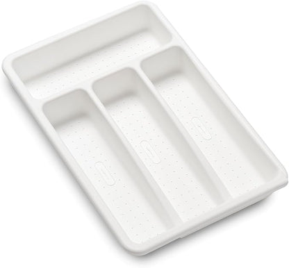 madesmart Expanding Silverware Tray, 5 Compartment Flatware Organizer for Forks, Knives & Spoons, Durable Drawer Organizer, White