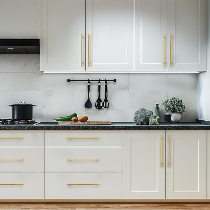 Brushed Brass Cabinet Handles 10 Inch Hole Spacing Stainless Steel Drawer Pulls for Cabinets, Dresser, Bathroom 30 Pack