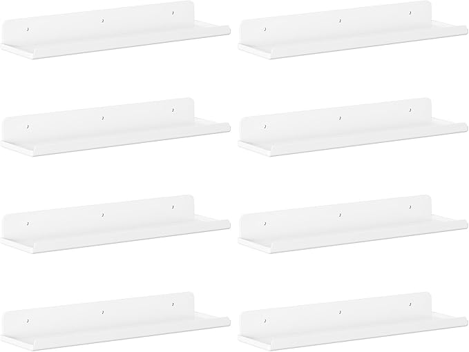 Lifewit Floating Shelves for Bathroom, 15" Clear Wall Organizer for Makeup, Perfume, Figures, Photo, Decor Shelf for Nursery, Living Room, Bedroom, Kitchen, Over Toilet Storage Rack, White, 8 Pack
