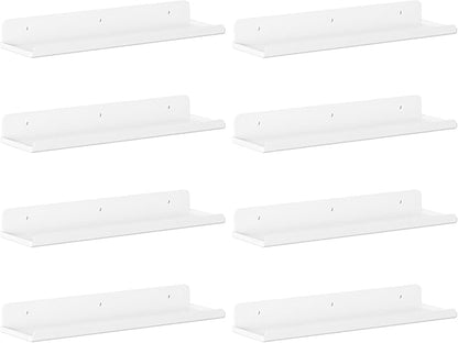 Lifewit Floating Shelves for Bathroom, 15" Clear Wall Organizer for Makeup, Perfume, Figures, Photo, Decor Shelf for Nursery, Living Room, Bedroom, Kitchen, Over Toilet Storage Rack, White, 8 Pack