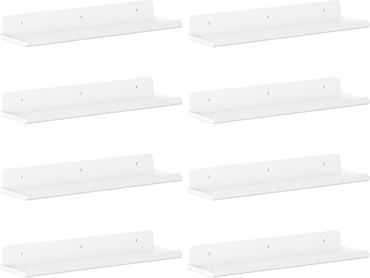Lifewit Floating Shelves for Bathroom, 15" Clear Wall Organizer for Makeup, Perfume, Figures, Photo, Decor Shelf for Nursery, Living Room, Bedroom, Kitchen, Over Toilet Storage Rack, White, 8 Pack