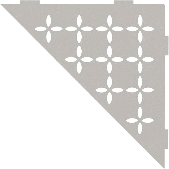 Schluter Triangular Corner Shelf for Tiled Walls - Floral Design, Aluminum Material, Greige Finish, 3/32" Thick Anchoring Tabs - SES1D5TSBG