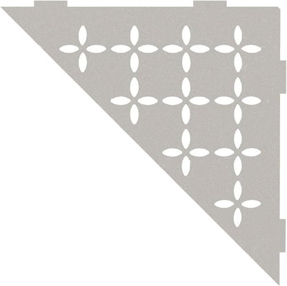 Schluter Triangular Corner Shelf for Tiled Walls - Floral Design, Aluminum Material, Greige Finish, 3/32" Thick Anchoring Tabs - SES1D5TSBG