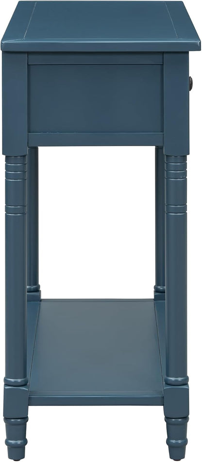 35.34" Console Table Traditional Design with Two Drawers and Bottom Shelf,Dark Navy