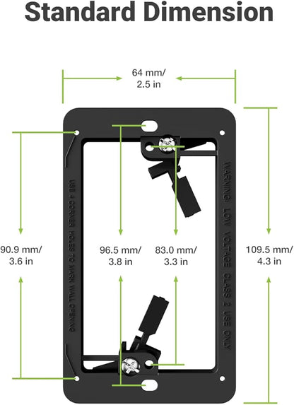6 Pack Low Voltage Mounting Bracket 1 Gang for Single Gang Wall Plate, Low Voltage Box for Old Work, Telephone Wires, Network Cable, HDMI, Coaxial, Speaker Wire, Black