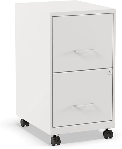 Staples 2-Drawer Vertical File Cabinet, Letter Size Documents, Lockable & Mobile, 18.9" D x 14.3" W x 26.3" H, White
