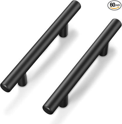 60Pack Matte Black Cabinet Handles, 3''Hole Centers Kitchen Drawer Pulls, Stainless Steel Dresser Hardware for Kitchen Bathroom Bedroom - 5''Overall Length