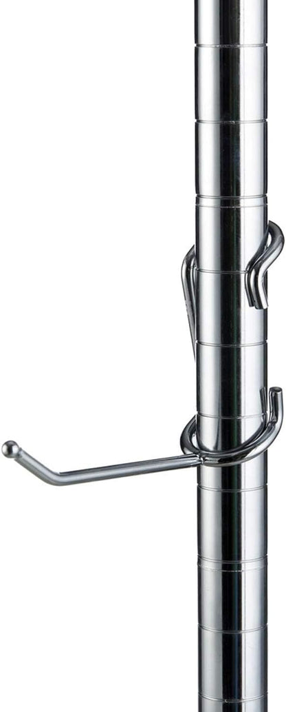 Shelf Pole Hooks 5-Pack | 4" Chrome J Hooks for 1-Inch Poles ONLY | Heavy-Duty Snap-On Hooks for Wire, Metal & Metro Shelving | Garage, Kitchen & Home Storage