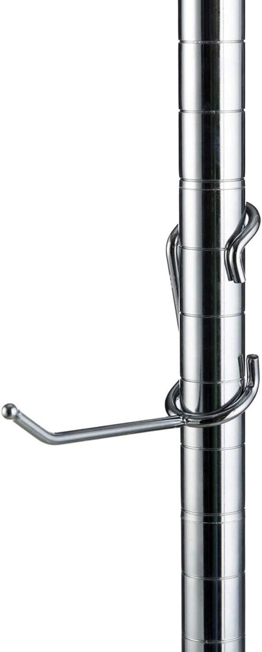 Shelf Pole Hooks 5-Pack | 4" Chrome J Hooks for 1-Inch Poles ONLY | Heavy-Duty Snap-On Hooks for Wire, Metal & Metro Shelving | Garage, Kitchen & Home Storage