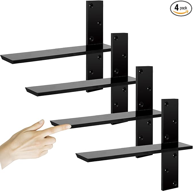 3/8" Thick Heavy-Duty Floating Shower Bench Brackets - 16" L x 2.5" W Wall Mount Bracket, Free Hanging T Shelf Support Brackets for Vanity, Granite Countertops, Dishwashers,Bench Seats (4-Pack)