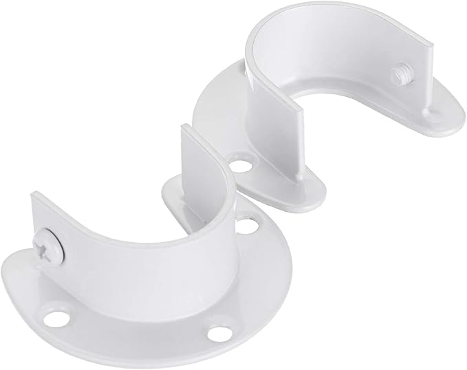 OwnMy 6 Packs Closet Rod End Supports Brackets 1-1/4" Curtain Flange Rod Holder, U Shaped Stainless Steel Closet Pole Sockets Opening Flange Rod Bracket for Closet Shelf Wardrobe Shower Curtain, White